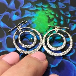 .925 Sterling Silver round CZ diamond hoops pretty